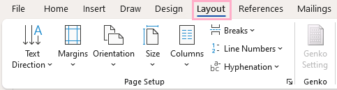 Layout tab on the ribbon