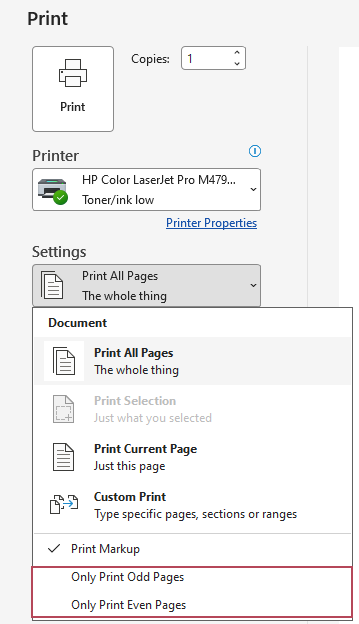 Only Print Odd Pages or Only Print Even Pages