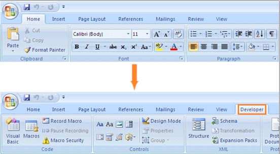 how to display the developer tab excel 2013