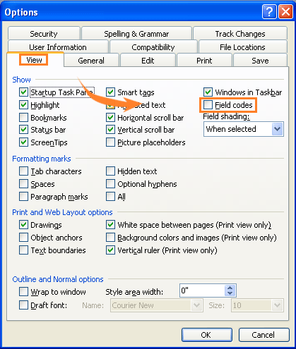 toggeling field codes in word for mac 2011