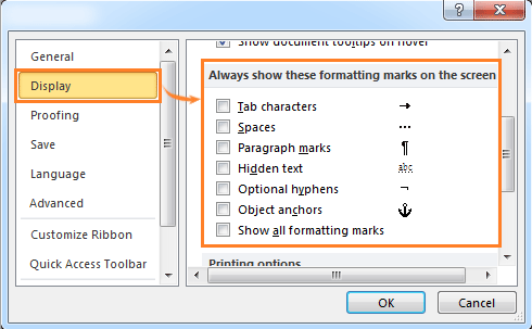 on ms word formatting marks are displayed automatically