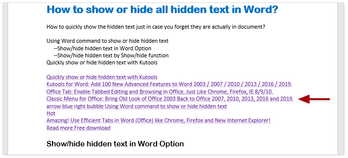 how to display hidden text in word