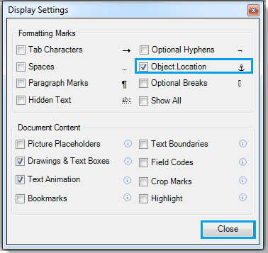 Delete anchors in word 2016 form