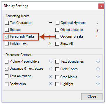 how to display formatting marks in word 2013