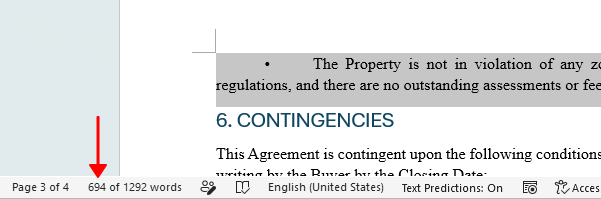 View word count from the Word status bar