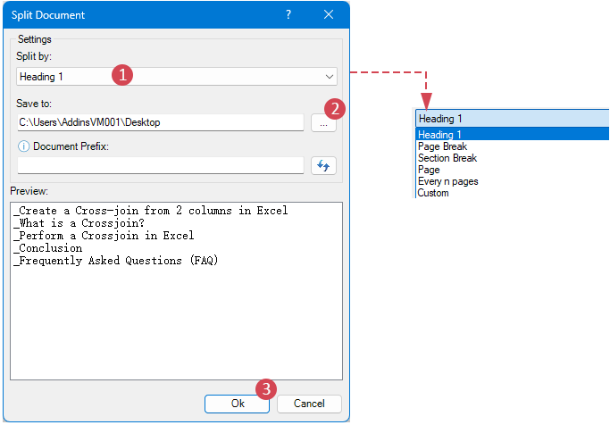 specify options in the dialog box 