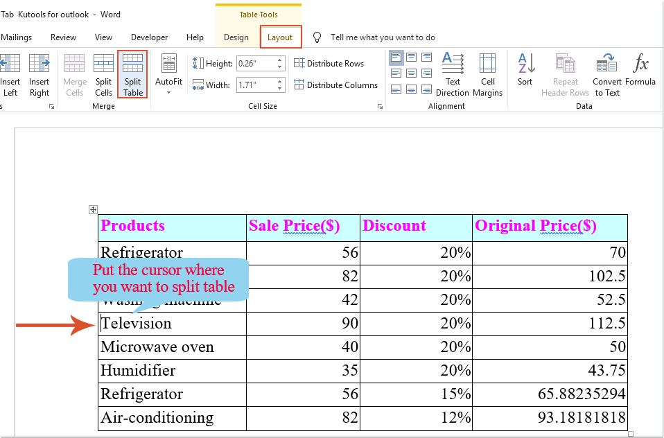 doc split table 1