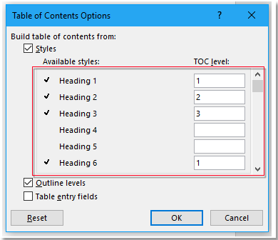 doc table of content link to page 5