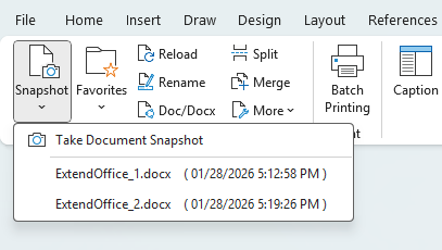 Snapshot dropdown displaying saved snapshots with file name and timestamp