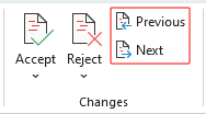Previous and Next buttons on the ribbon