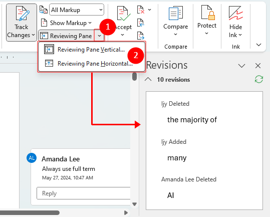 Open Reviewing Pane