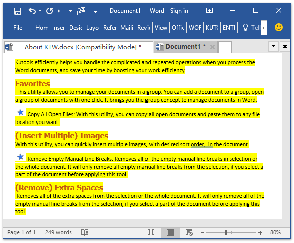 text is highlighted in word