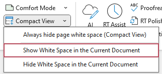 Show white space in the current document using Kutools