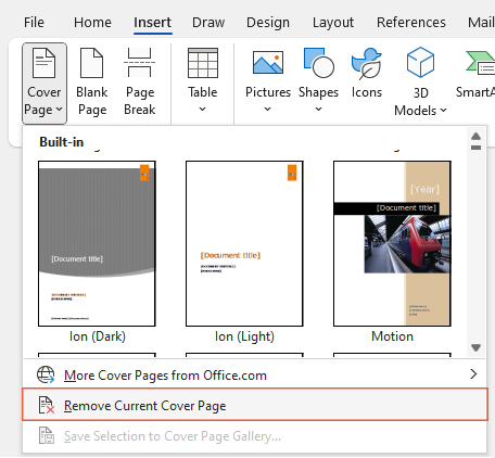 Remove Current Cover Page option