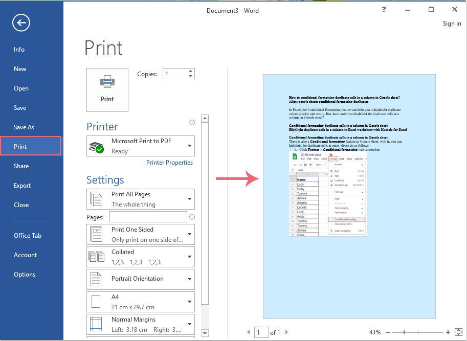 How to print word document with page color?