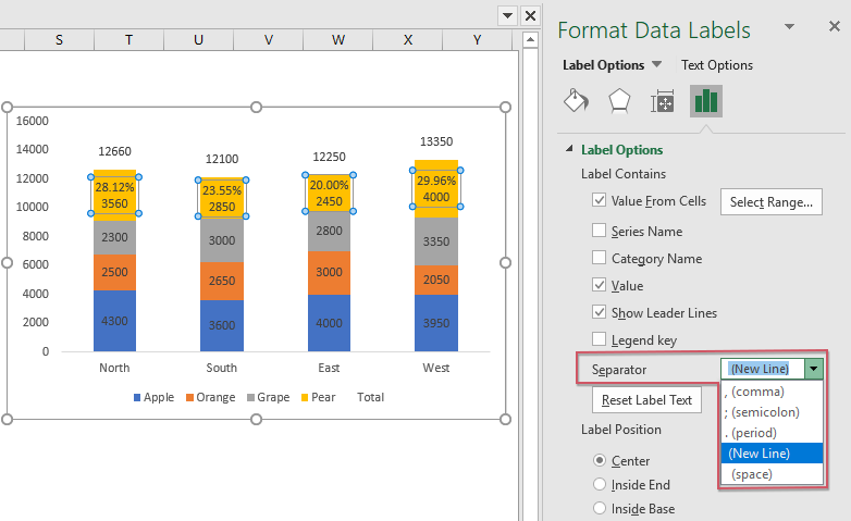 excel for mac stacked bar chart data label total