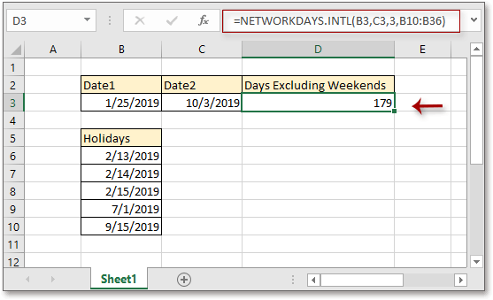 Excel Formula Count Days Between Two Dates Excluding Weekends