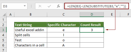 Count occurrences of specific characters in an Excel cell