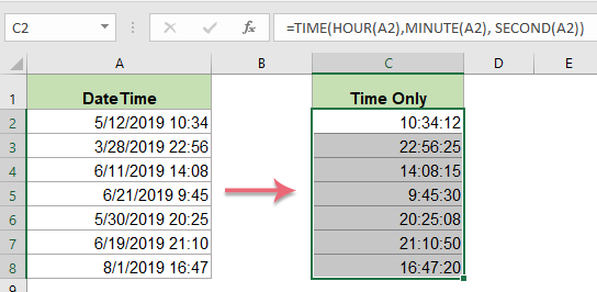 Excel extract time from datetime