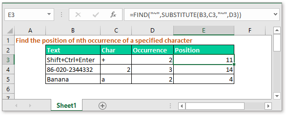 doc hitta position för n: a förekomst av en karaktär 1