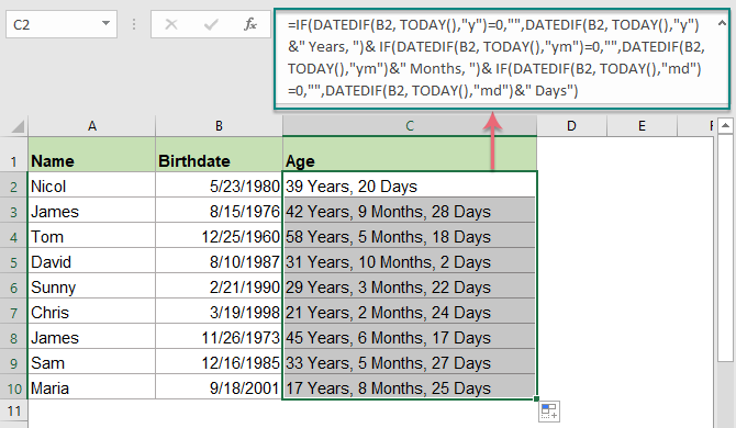 Excel как посчитать возраст по дате