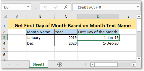 Excel Formula Get First Day Of Month From Month Name