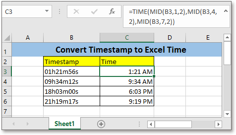 Excel Formula Convert Timestamp to Time