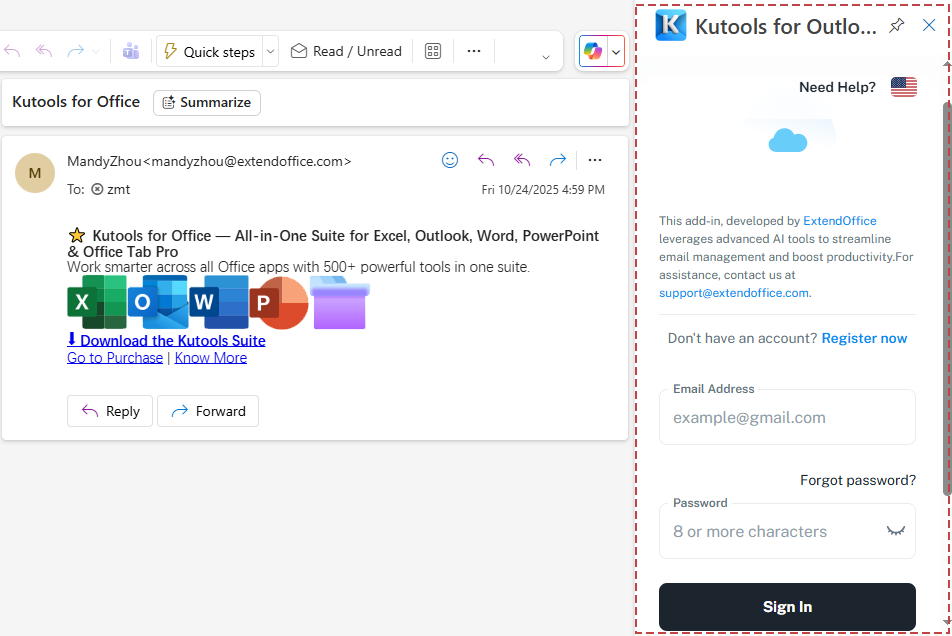 Kutools for Outlook pane