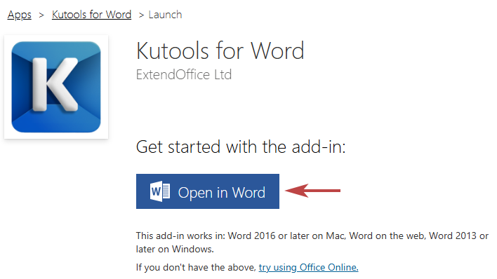 the Open in Word button