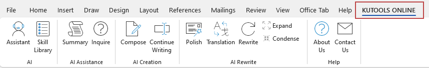 Kutools Online appear in the ribbon in Word