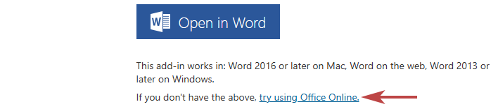 the try using Office Online link
