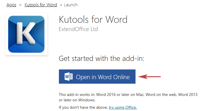 the Open in Word Online button