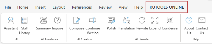 Kutools Online appear in the ribbon in Word on the web