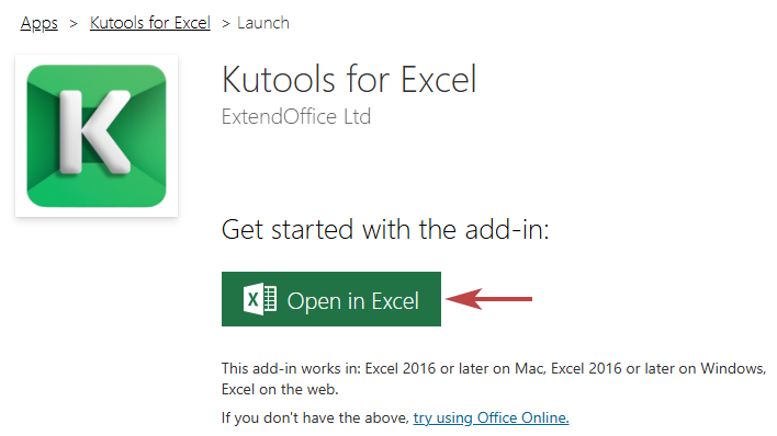 the Open in Excel button