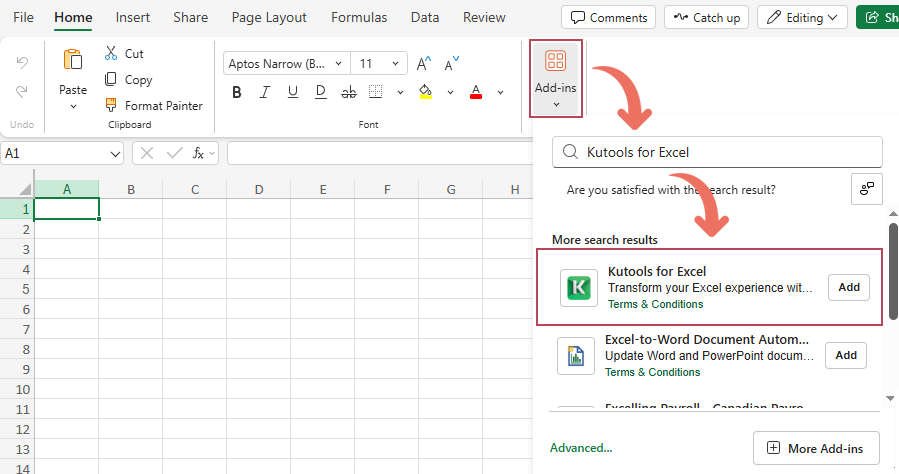 Kutools for Excel's Add button