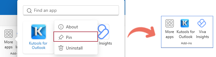 Pin Kutools for Outlook in the ribbon