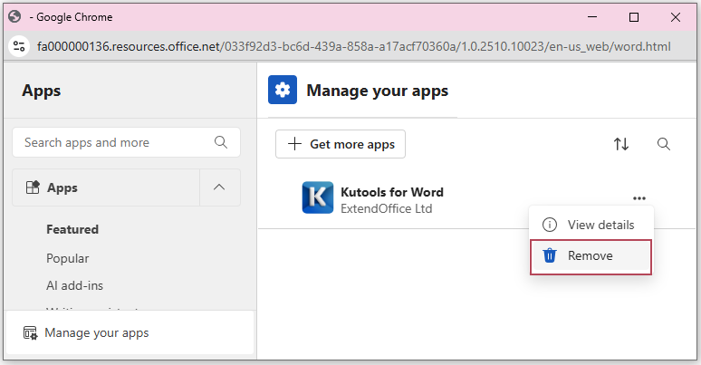 Uninstall Kutools for Word