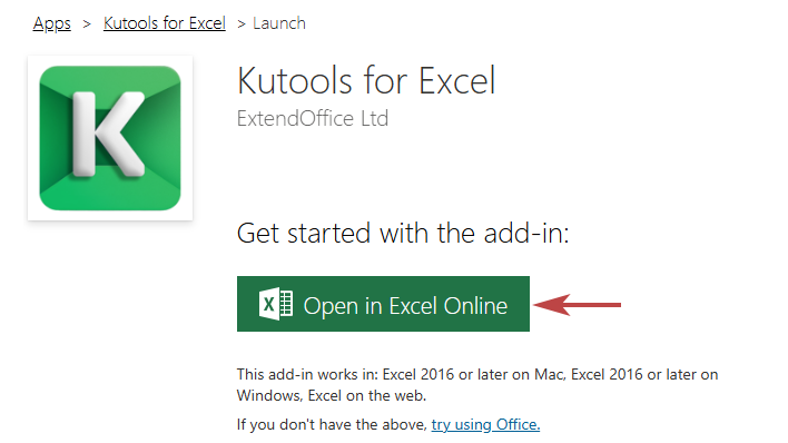 the Open in Excel Online button