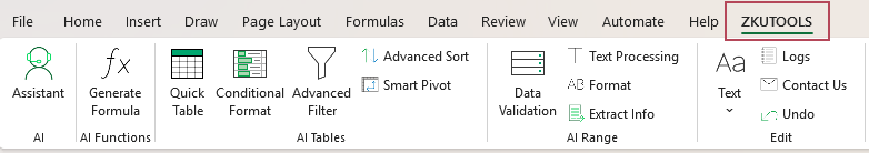 ZKUTOOLS tab in Excel ribbon