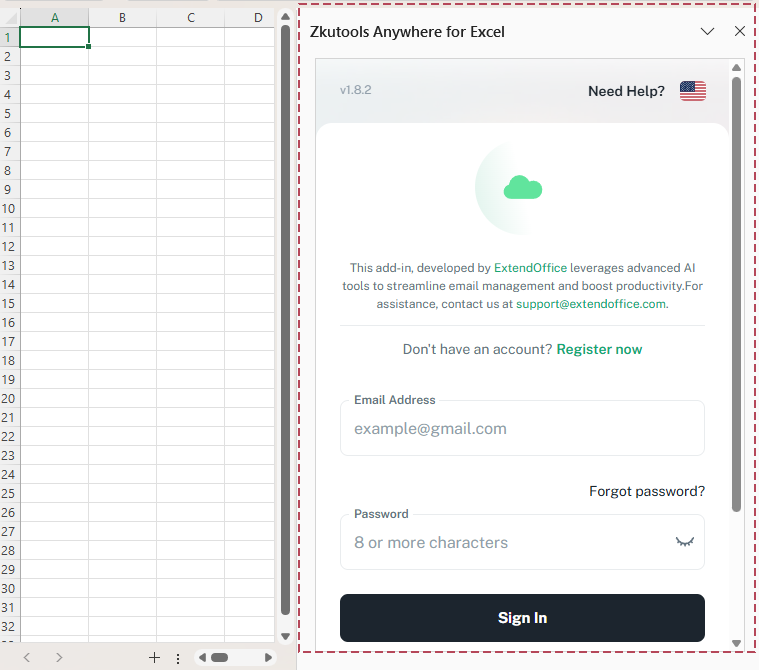 ZKutools Anywhere for Excel pane