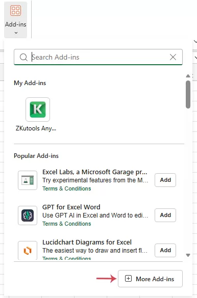 Open More Add-ins in Excel
