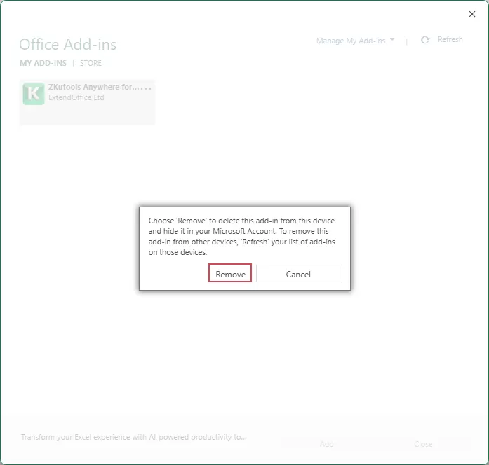 Confirm the removal in the prompt box