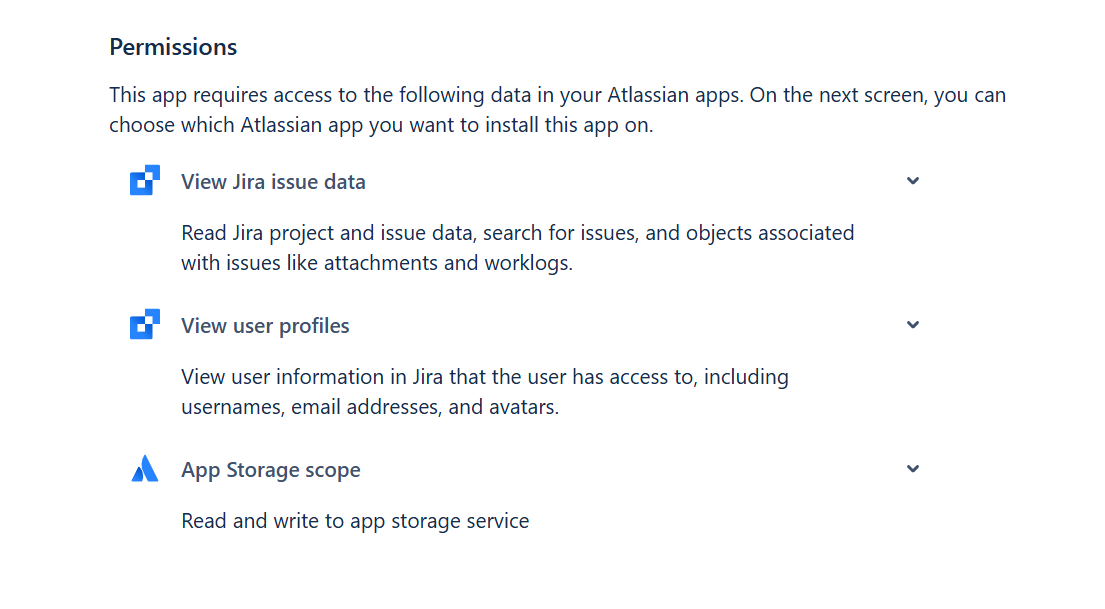 The permissions Jira shows when installing Kutools for Jira