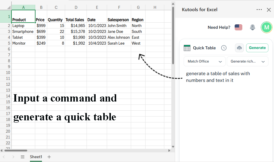 Excel — Quick Table
