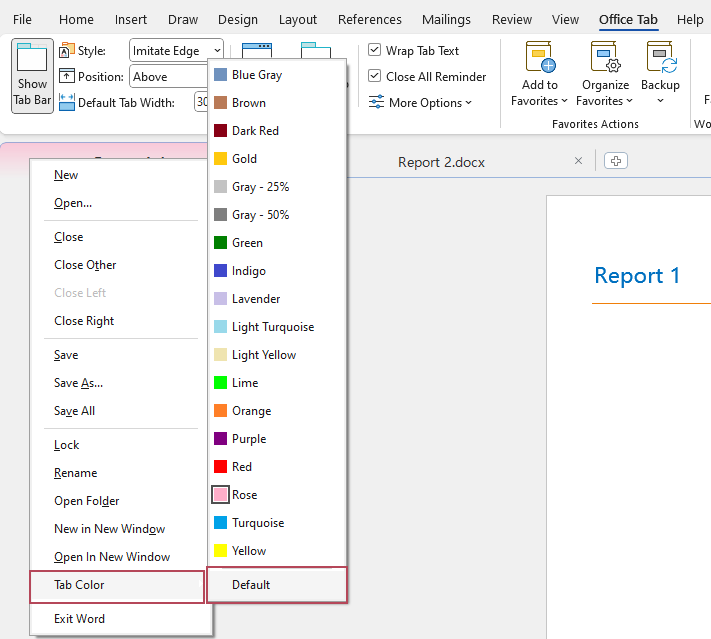 The tab updates to the Default color