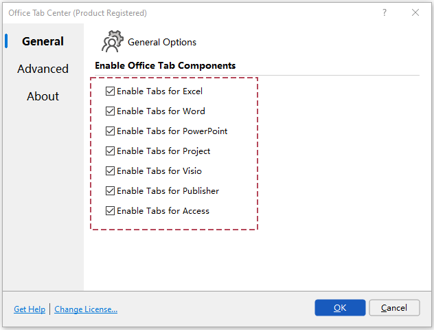 Enable tabs in the Office Tab Center