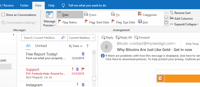 Change Inbox Folder View In Outlook