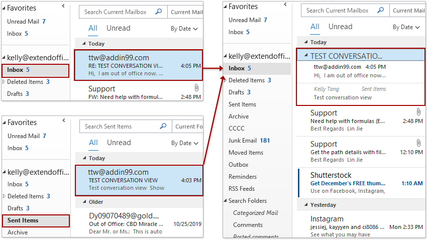 how to show sender in outlook