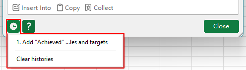 History icon showing past requests in Kutools Generate Formula tool