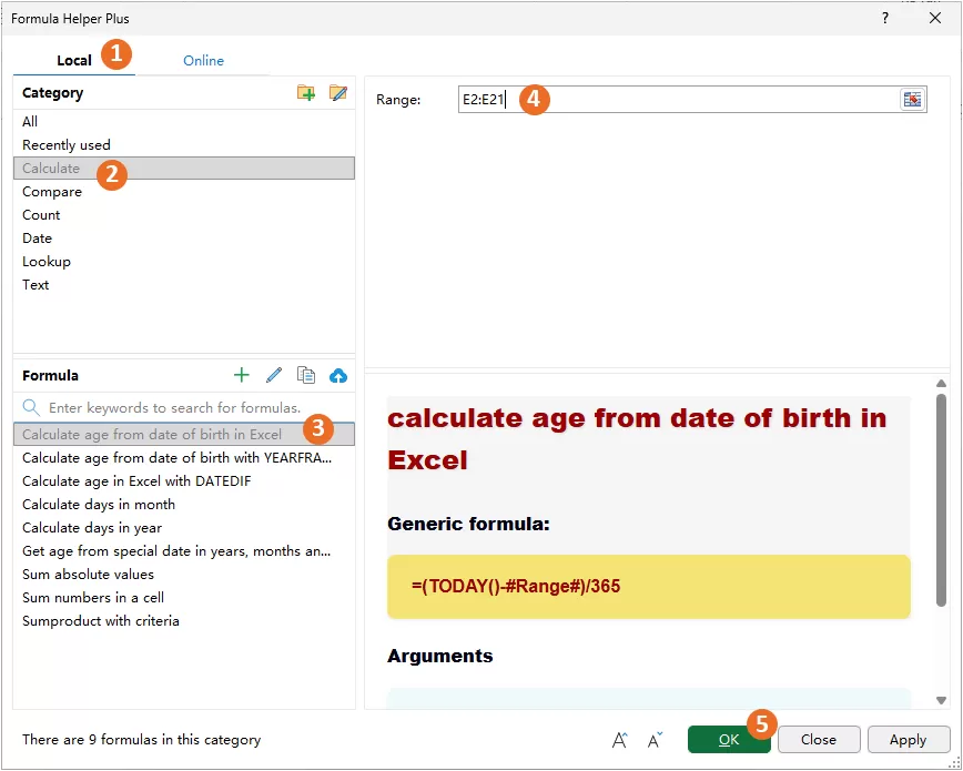 configure the formula